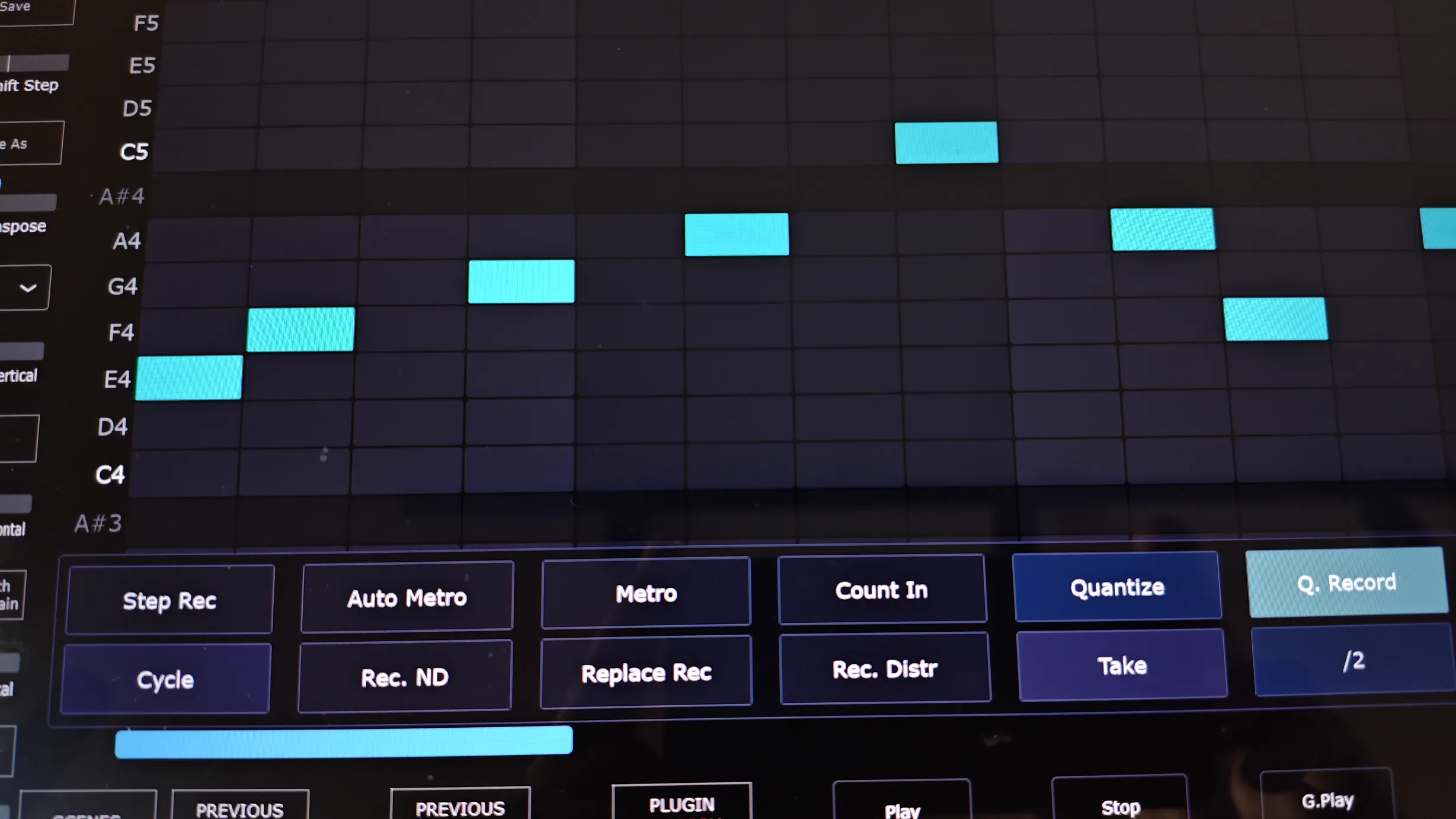 Realtime and step recording captured into the MP Sequencer grid
